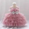 Robe d'été bébé 1 an gonflé rose enfants arc baptême princesse anniversaire robes enfant en bas âge enfants baptême bébé fille vêtements 240226