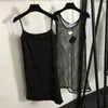 Shiny Rhinestone Womens Vest -klänningar med Sling Bottomkjol Designer Mesh Hollow See Through kjolar Sexig klänning för fest nattklubb