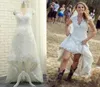 Superbes robes de mariée en dentelle Hi Lo Vneck Robe de mariée Boho 2019 Robe de mariée de pays à manches courtes Robe De Novia Plus Taille Ch2127568