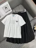 2024 new decorative sequin round neck short sleeved T-shirt+half A-line pleated skirt