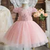 1-5 anni Ragazze del bambino Abiti da festa Ricamo in pizzo Cute Baby 1 ° compleanno Battesimo Vestido Ruffles Bambini Abiti da sera da sposa 240226