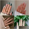 False Nails 24Pcs/Box Women Fashion Artificial Fl Er Detachable Nail Tips Wearable Glitter Almond French Fake Drop Delivery Health Bea Otxmg