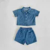 Kläder set sommar spädbarn baby flickor pojkar kort ärm jeans set kläder barn mode kläder bomull barn kläder kostymer barn gåva ldd240311