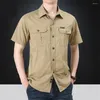 Camisas casuais masculinas 2024 verão verde carga militar para homens manga curta blusa combate tático camisa multi-bolso roupa oversize