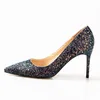 Klänningskor Autumn Sequin Pointed French Girls 'High Heels mångsidiga nät röda smala kristallbröllop