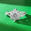 Cluster Rings S925 Silver Ring 1 Diamond Big Wedding Proposal