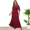 Abiti casual A Lin Taglie forti Abbigliamento donna Primavera Estate Moda elegante pizzo o collo manica corta maxi gonna abito da sera per festa di nozze