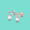 Boucles d'oreilles à clous en argent Sterling 925, perles rondes, étoile pour femmes et filles, bijoux simples et mignons, cadeau, petit