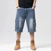 ABOORUN Mens Plus Size Loose Baggy Denim Shorts Fashion Streetwear Hip Hop Skateboard Cargo Jeans Short for Male R1402 240306