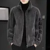 Autumn and Winter Mens Fleece Standing Neck Jacket Mens Embroidered Sweater Leather Wool Lamb Fleece Coat Clothes Top 240228