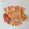 衣類セット衣類セット夏のかわいい花の赤ちゃんショートスリーブ服セットキャンディーカラーガールズTシャツセットボーイズショーツスーツ子供スウェットシャツセットLDD240311