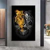 Dieren Art Goud Zwarte Leeuw Schilderijen op Canvas Muur Foto voor Woonkamer Decor Art Canvas Posters Prints Thuis cuadros167t