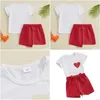 Kläderuppsättningar Småbarn Spädbarn Baby Girl Clothes Set Valentine S Day Kort ärm Hjärttryck T-shirt Shorts Kids 2 st.