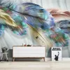 Papel tapiz 3D grande, Mural personalizado de Color nórdico moderno con plumas, TV, sofá, papel tapiz de fondo, Mural2584