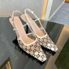 Diseñador de cabeza cuadrada rombo bordado jacquard tirantes de punto tacón medio stiletto zapatos estampados luminosos Cuero de goma tacones con correa en el tobillo de verano