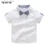 T-shirts Haut et haut d'été pour bébés garçons, ensembles de vêtements à manches courtes, chemise à nœud papillon + bretelles, pantalons, costumes formels pour hommes, L240311