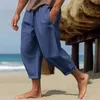 Męskie spodnie sznurka lniana przycięta z elastycznych pasa głębokie krocze na letnie wakacje spodni plażowy