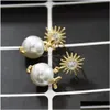 Baumelnde Kronleuchter-Ohrstecker aus 925er Sterlingsilber, elegantes Gold mit Imitationsperlen und niedlichen Bienentropfen für Damen, Lieferung von Schmuck Dhgarden Dhnp0