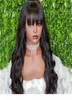 Natural Black Wavy Human Hair 13x6 Lace Front Wigs with Bangs 180Density 360 Lace Frontal Virgin Human Hair Wigs Fringe wig Full L9789234