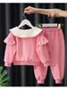 Cute Baby Girls Clothes Sets Casual Peter Pan Collar Kids Pullover Coats TopsPants 2Pcs Spring Autumn Children Clothing Suit 240403