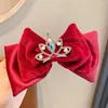 Hair Accessories Crystal Crown Children Red Velvet Bow Hairpin Pearl Plush Chinese Year Headwear Tang Suit Clip Cloth