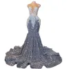 Sier sirmaid robes de bal cristal cristal sheer paillettes de graduation de graduation robe balayage de balayage