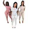 Summer Women Tracksuits Designer 2024 Round Neck D-Line broderad kortärmad t-shirt Hög midja höftlyftning tight byxor sport casual spicy girl set