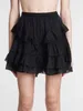 Женские шорты, лето 2024, женская многослойная юбка трапециевидной формы с оборками, эластичная талия, милое вырезание, черный или белый торт