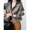 Kvinnorjackor Autumn Pu Jacket Korean Fashion Vintage Luxury Lapel Single-Breasted Short Motorcycle Street Trend Y2K Topps Coat