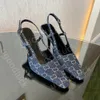 Designer square head lozenge embroidered jacquard knitted suspenders mid-heel stiletto luminous printed shoes Rubber leather summer ankle strap heels