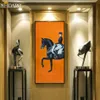 Classique moderne Orange course de chevaux toile impression peinture affiche Cool mur Art mur photos pour entrée grande taille décor à la maison LJ22874