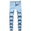 Mode hommes trous en détresse maigre Stretch jean pantalon Streetwear Hip Hop mâle déchiré solide Denim pantalon 240226