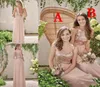 2020 Sexy Rose Gold Lantejoulas Vestidos de Dama de Honra Longo Chiffon Halter Uma Linha Correias Ruffles Blush Rosa Dama de Honra Convidado de Casamento D5569410