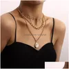 Pendanthalsband Fashion Double-Layer Paperclip Camboo Link Chain Disc Necklace Kvinnlig punkstil Guldfärgsmycken för Drop Delive Dhula