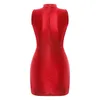 Women's Swimwear Womens Glossy Mock Neck Sleeveless Bodycon Dresses Cutout Front Pencil Dress Solid Color Pool Party Rave Clubwear