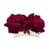 Accessoires de cheveux Romantique Fantaisie Double Soie Artificielle Rose Fleur Peigne Violet Rouge Clip De Mariage De Mariée Dame De Bal Coiffe Couvre-chef