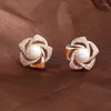 Brincos de parafuso prisioneiro moda bonito requintado flor pérola na moda romântico zircão brinco para festa de casamento feminino jóias presentes le1454