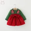 born Christmas Kids Girl Dress Sweet Bow Autumn Children Clothes Long Sleeve Rabbit Ears Toddler Costume 0 To 3 Years Infant 240228