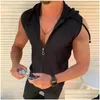 Herren Tank Tops Trendy Hoodie Weste 3D Cutting Top Dstring Feuchtigkeitstransport Sommer Sport Ärmelloses Kapuzenpullover Drop Lieferung Appa Otaj4