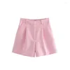 Women's Shorts Summer Women Suit High Waisted Side Pockets Folds Front Female 2024 Elegant Fashion Short Pants Thin