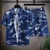 Mens Hawaiian Beach Set Single Breasted Short Sleeve Shirt and Shorts Casual Summer Vacation Travel Outfit 240307