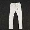 PURPLE BRAND Jeans da uomo in cotone bianco traforato classico vecchio stile elastico a vita bassa