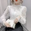 Blouse Women Shirt Lace Long Sleeve Womens Clothing Spring Lantern Sleeve Stand Collar Cardigan Top Blusas Mujer De Moda240311