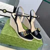 Sandali di lusso da donna zeppe tacco intrecciato sandalo di design con cinturino alla caviglia tacchi alti piattaforma estiva cinturino alla caviglia scarpe eleganti da festa