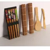 Bamboo Sushi Maker Tool Set compact Roll Faire des algues Bautes de riz bento Bopsticks Spoon Blade rideau 240304