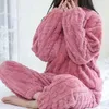 Women's Two Piece Pants EVNISI Autumn Women Solid Warm 2 Sets Thicken Velvet Ribbed Fleece Set Pullover And Casual Pajama 2024