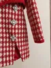 Work Dresses 2024 Spring Luxury Fashion Women Red Plaid Tweed Jacket Coat With Vest Dress Suits Sets For Female Gdnz 1.02