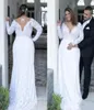 Plus Size Wedding Dresses Deep V Neck Sheath Vintage Long Sleeves Wed Dresses Bridal Gowns Sweep Train Spring Summer Wear Gown4778434