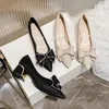 Sapatos de vestido plus size para mulheres bombas modernas sexy menina apontou toe salto alto strass bowknot casamento