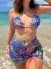 Women's Swimwear 3XL 3 Piece Bikini Set With Skirt Tie Dye String Thong Bathing Suit Women Swimsuit Female Push Up High Waist Beach Wear